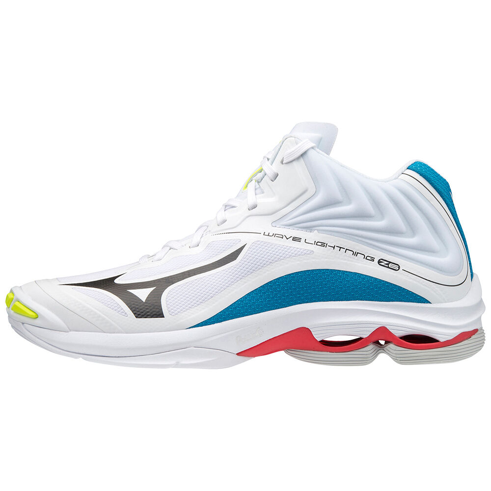 Panske Volejbalove Tenisky Mizuno Wave Lightning Z6 Mid Biele/Čierne/Modre Vypredaj LTHJ78246